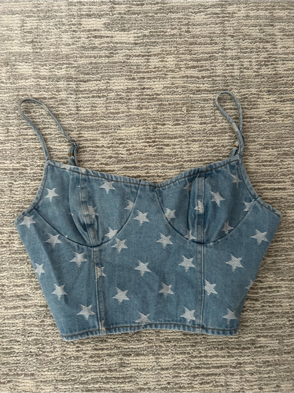 Storia Blue Denim Star Cropped Bustier Camisole